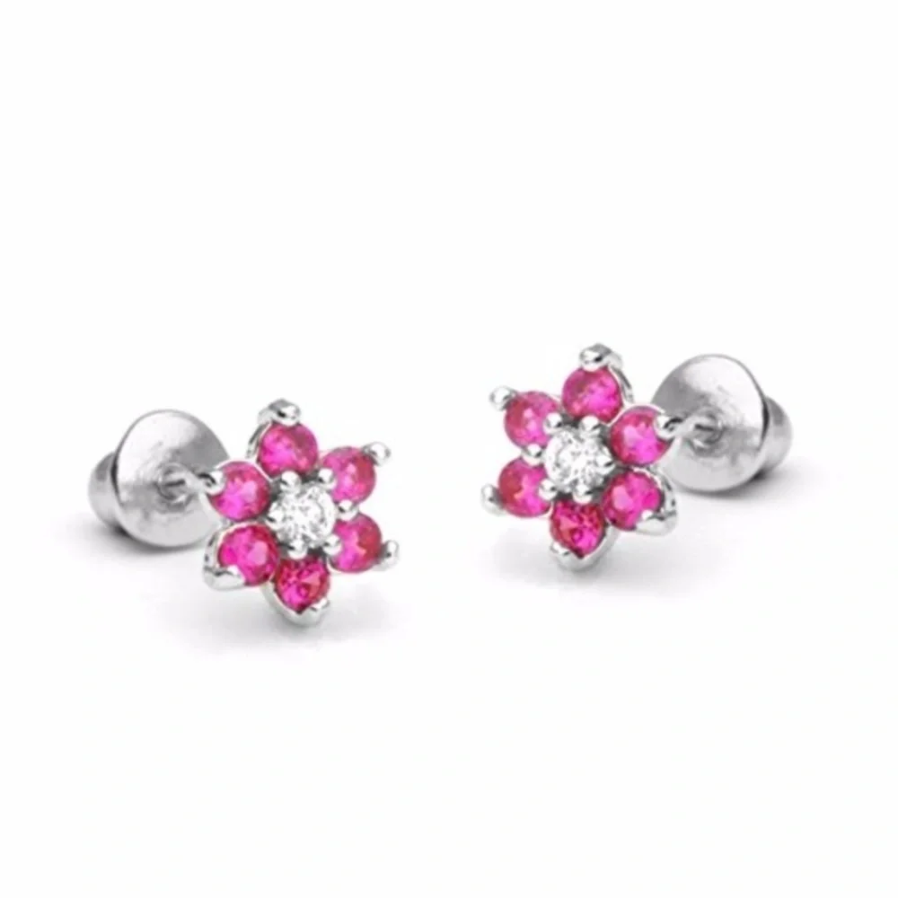 14k Gold Plated Pink Flower Baby Girls Earrings!.